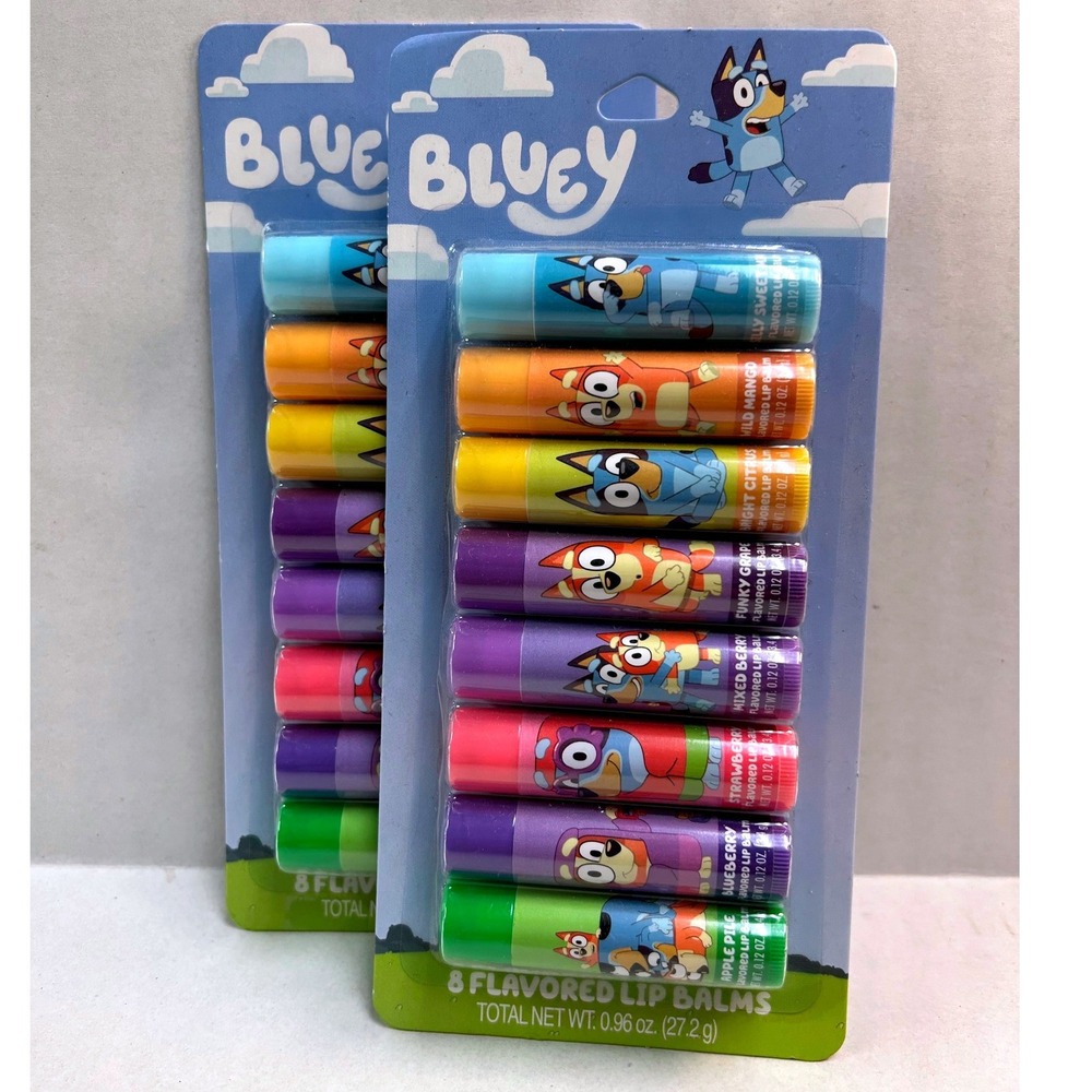 LOT OF 2 Bluey 8 Pack Flavored Lip Balms Set Mango‎ Grape Strawberry Berry Mint